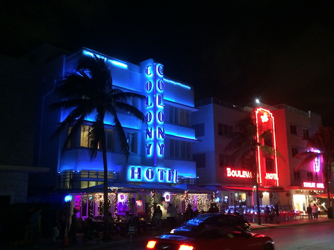 Miami hotel at night